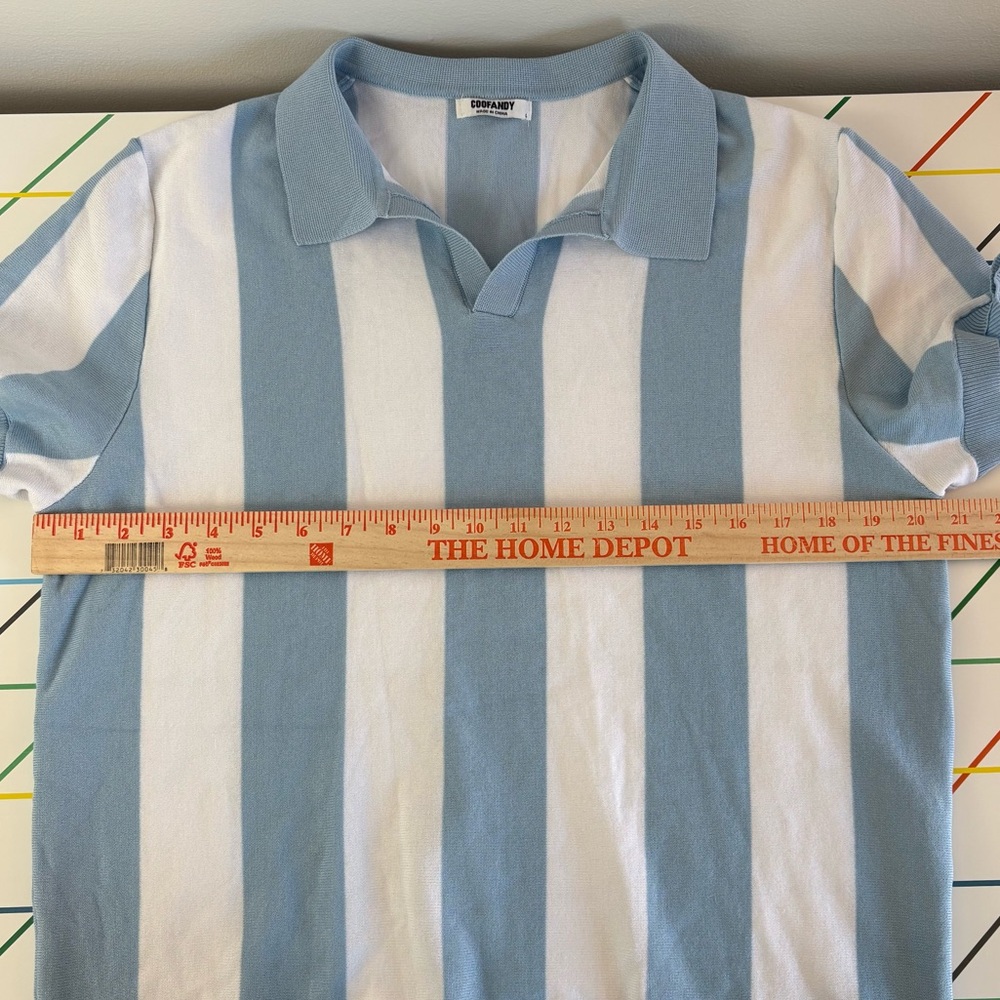 Coofandy Vertical Stripe Polo Shirt in Light Blue & White size Large casual - Picture 6 of 10